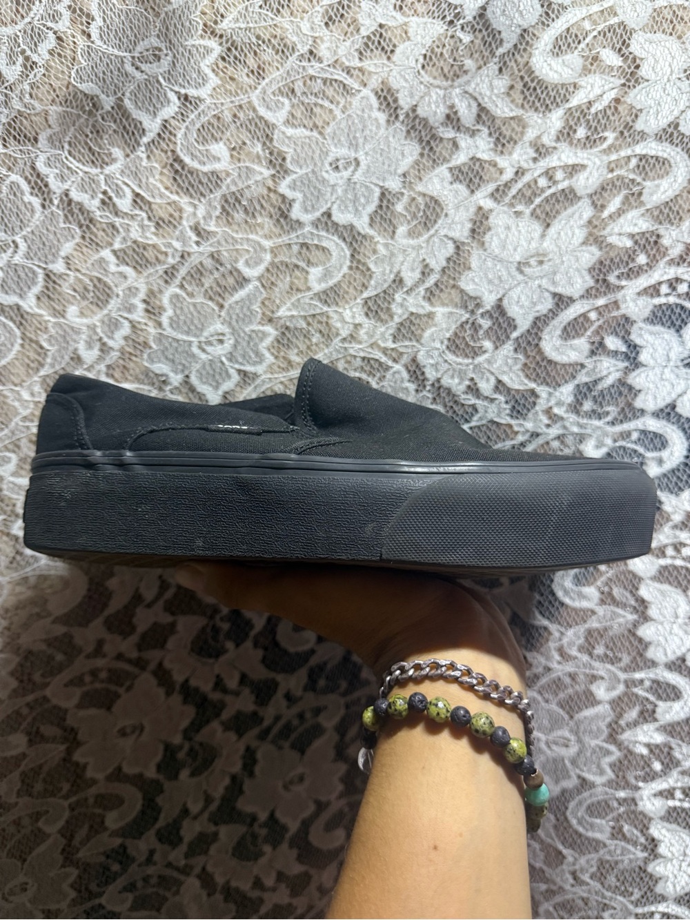 Vans Black Slip-On Canvas shoes small platform 7.5 women’s - Picture 4 of 9